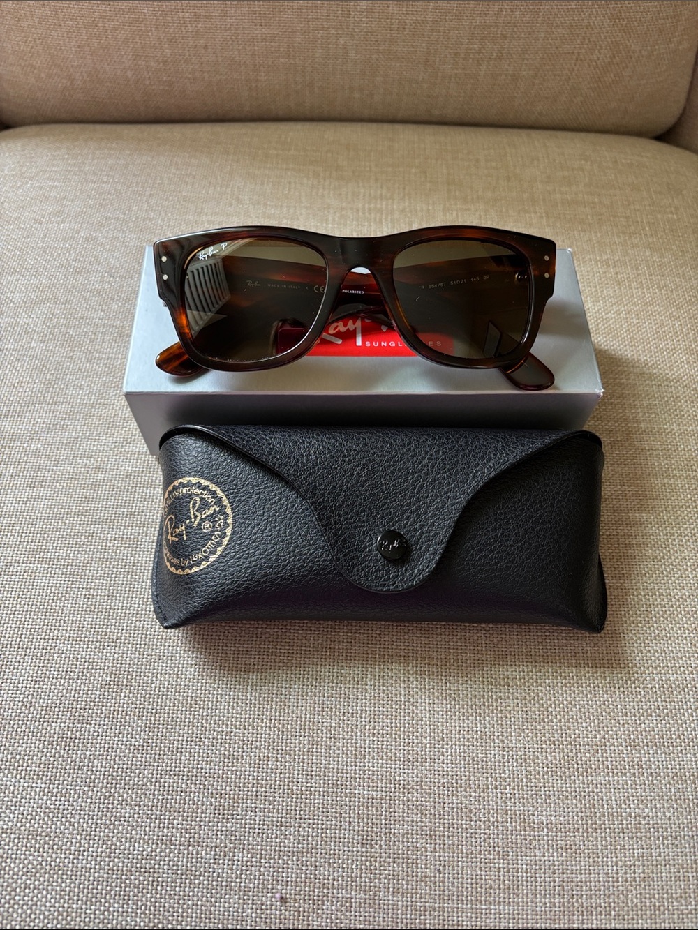 Ray-Ban Tortoise Frame Sunglasses with Dark Brown Lenses